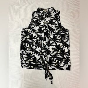 2/$20 Smart Set Black & White Tropical Summer Sleeveless Button Down, Cute Tie